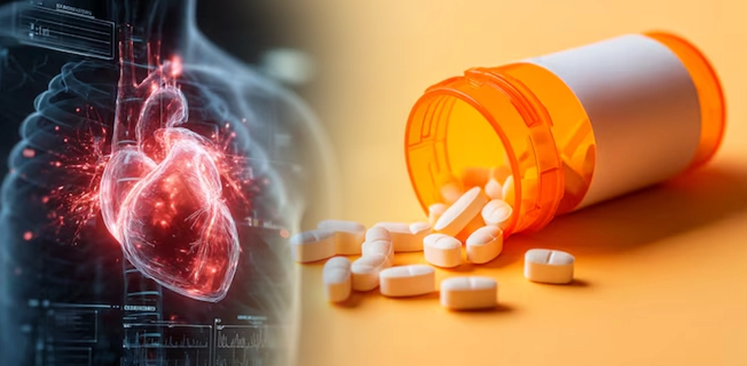 Representación médica del corazón y cápsulas de melatonina que muestran su efecto protector frente a la insuficiencia cardiaca